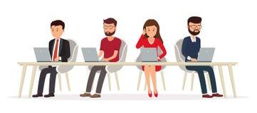 Ludzie biznesu za biurkiem pracuje na laptopie ilustracji Ludzie biznesu za biurkiem pracuje na laptopie ilustracji