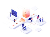 Ludzie oddziała wzajemnie z mapami i analizuje statystyki Dane visualisation pojęcie 3d isometric wektorowa ilustracja ilustracji Ludzie oddziała wzajemnie z mapami i analizuje statystyki Dane visualisation pojęcie 3d isometric wektorowa ilustracja ilustracji
