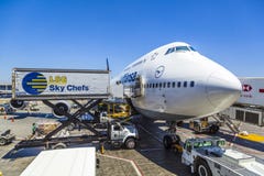 Lufthansa Boeing 747 at a Gate at Los Angeles International Airport Stock Photos Lufthansa Boeing 747 at a Gate at Los Angeles International Airport Stock Photos