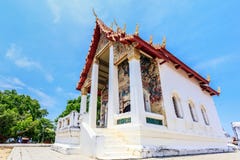 Lugar histórico, Wat Ubosatharam O templo abriga muitos produtos manufaturados tais como as pinturas murais da parede que represe fotos de stock royalty free Lugar histórico, Wat Ubosatharam O templo abriga muitos produtos manufaturados tais como as pinturas murais da parede que represe fotos de stock royalty free