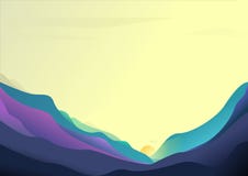 Lugna overklig soluppgång unset landskapdalen med fåglar stock illustrationer Lugna overklig soluppgång unset landskapdalen med fåglar stock illustrationer