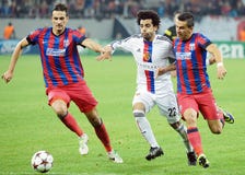 Lukasz Szukala, Mohamed Salah, Daniel Georgievski during Champions League game stock photo Lukasz Szukala, Mohamed Salah, Daniel Georgievski during Champions League game stock photo