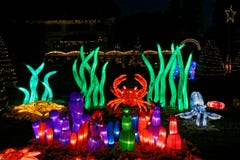 Underwater sculptures luminous in park by night