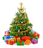 Lush Christmas tree with colorful gift boxes