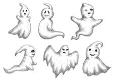 Lustige ghots Karikaturhalloweens Ikonen stock abbildung Lustige ghots Karikaturhalloweens Ikonen stock abbildung