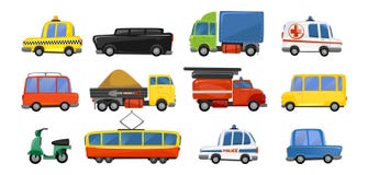 Lustige Stadttransportgegenstände in der modischen Karikaturart Sammlung der öffentlichen Transportmittel des Vektors Krankenwa lizenzfreie abbildung Lustige Stadttransportgegenstände in der modischen Karikaturart Sammlung der öffentlichen Transportmittel des Vektors Krankenwa lizenzfreie abbildung
