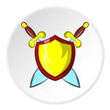 Lute o protetor com espadas ícone, estilo dos desenhos animados ilustração royalty free Lute o protetor com espadas ícone, estilo dos desenhos animados ilustração royalty free