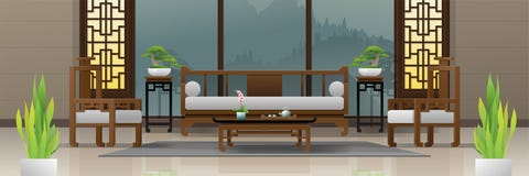 Luxury living room interior background with furniture in Chinese style stock illustration Luxury living room interior background with furniture in Chinese style stock illustration