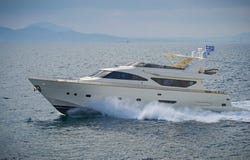 Luxury motor yacht cruising the Aegean sea Royalty Free Stock Photo Luxury motor yacht cruising the Aegean sea Royalty Free Stock Photo