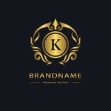 Luxury Vintage logo. Business sign, label. Gold Letter emblem K for badge, crest, Restaurant, Royalty, Boutique brand, Hotel, Royalty Free Stock Image Luxury Vintage logo. Business sign, label. Gold Letter emblem K for badge, crest, Restaurant, Royalty, Boutique brand, Hotel, Royalty Free Stock Image