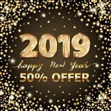 Luxustext des goldenen Vektors 2019 guten Rutsch ins Neue Jahr Goldfestliches Zahl-Design Funkelnkonfettis Quadratische Verkauf F lizenzfreie abbildung Luxustext des goldenen Vektors 2019 guten Rutsch ins Neue Jahr Goldfestliches Zahl-Design Funkelnkonfettis Quadratische Verkauf F lizenzfreie abbildung