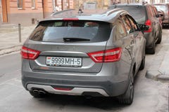Lviv Ukraina, Sierpień, - 37, 2018: Nowy samochodowy Lada Vesta zdjęcie royalty free Lviv Ukraina, Sierpień, - 37, 2018: Nowy samochodowy Lada Vesta zdjęcie royalty free