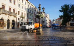 Lviv Uliczny cleaning obrazy stock Lviv Uliczny cleaning obrazy stock