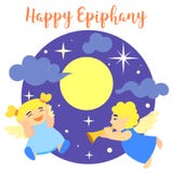 Lycklig bakgrund för epiphanyängelbegrepp, tecknad filmstil stock illustrationer Lycklig bakgrund för epiphanyängelbegrepp, tecknad filmstil stock illustrationer
