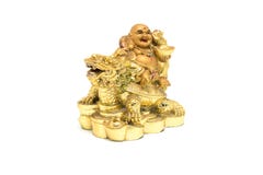 Lycklig Buddha - den kinesiska guden av lycka sitter på drake och tortoi royaltyfria bilder Lycklig Buddha - den kinesiska guden av lycka sitter på drake och tortoi royaltyfria bilder