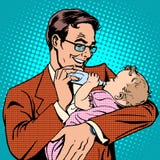 Lycklig nyfödd fadermatning behandla som ett barn med mjölkar royaltyfri illustrationer Lycklig nyfödd fadermatning behandla som ett barn med mjölkar royaltyfri illustrationer