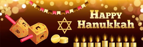 Lyckligt judiskt hanukkah baner, realistisk stil stock illustrationer Lyckligt judiskt hanukkah baner, realistisk stil stock illustrationer