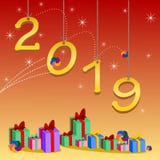 Lyckligt nytt år 2019 och hälsningskort stock illustrationer Lyckligt nytt år 2019 och hälsningskort stock illustrationer