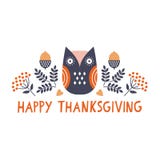 Lyckligt tacksägelsekort för gullig fyrkantig scandinavian stil med ugglan royaltyfri illustrationer Lyckligt tacksägelsekort för gullig fyrkantig scandinavian stil med ugglan royaltyfri illustrationer