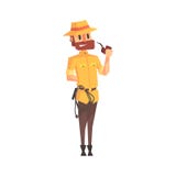 Lycksökarearkeolog i Safari Outfit And Hat Smoking rörillustration från den roliga arkeologiforskaren Series Royaltyfri Foto Lycksökarearkeolog i Safari Outfit And Hat Smoking rörillustration från den roliga arkeologiforskaren Series Royaltyfri Foto