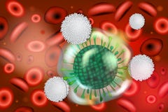 Lymphocytes som anfaller virus stock illustrationer Lymphocytes som anfaller virus stock illustrationer