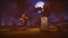 Lápidas mortuarias viejas debajo de la Luna Llena grande stock de ilustración Lápidas mortuarias viejas debajo de la Luna Llena grande stock de ilustración