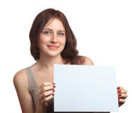 Lächelnd, zeigt die kaukasische Frau 18 Jahre alt, leeres Zeichenbrett. stockfotografie Lächelnd, zeigt die kaukasische Frau 18 Jahre alt, leeres Zeichenbrett. stockfotografie