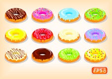 Läckra donuts med en flödande ljus glasyr vektor illustrationer Läckra donuts med en flödande ljus glasyr vektor illustrationer