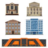 Lägenhet för affär för hus för arkitektur för kontor för torn för stadsbyggnader modern royaltyfri illustrationer Lägenhet för affär för hus för arkitektur för kontor för torn för stadsbyggnader modern royaltyfri illustrationer