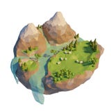 Låg polygonal geometrisk lös natur i berg Sheeps i fält nära floden på ön Abstrakt 3d illustration, låg poly stil vektor illustrationer Låg polygonal geometrisk lös natur i berg Sheeps i fält nära floden på ön Abstrakt 3d illustration, låg poly stil vektor illustrationer