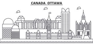 Línea ejemplo de la arquitectura de Canadá, Ottawa del horizonte Paisaje urbano linear con las señales famosas, vistas del vector Fotos de archivo Línea ejemplo de la arquitectura de Canadá, Ottawa del horizonte Paisaje urbano linear con las señales famosas, vistas del vector Fotos de archivo