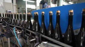 Línea embotelladoa y de aislamiento fábrica del transportador del lagar almacen de metraje de vídeo Línea embotelladoa y de aislamiento fábrica del transportador del lagar almacen de metraje de vídeo