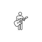 Línea icono del negro del guitarrista en el fondo blanco ilustración del vector Línea icono del negro del guitarrista en el fondo blanco ilustración del vector