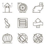 Línea plana negra sistema del icono del vector con una imagen del eq de la ventilación stock de ilustración Línea plana negra sistema del icono del vector con una imagen del eq de la ventilación stock de ilustración