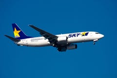 Líneas aéreas Boeing 737 de SKYMARK en el AEROPUERTO de Haneda Fotografía de archivo libre de regalías Líneas aéreas Boeing 737 de SKYMARK en el AEROPUERTO de Haneda Fotografía de archivo libre de regalías