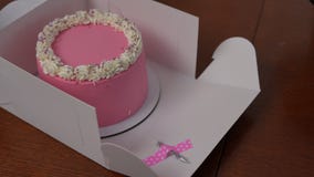 A Mão Feminina Coloca Utensílios De Comida Em Caixa De Papel Com Delicioso  Bolo Rosa Redondo Cor-de-rosa. Fechar Não Reconhecível Video Estoque -  Vídeo de lifestyle, sobremesa: 274852483