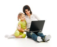 Ma And Child With Laptop Royalty Free Stock Image Ma And Child With Laptop Royalty Free Stock Image