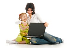 Ma And Child With Laptop Royalty Free Stock Photography Ma And Child With Laptop Royalty Free Stock Photography