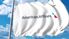Machać flaga z American Airlines logem świadczenia 3 d ilustracja wektor Machać flaga z American Airlines logem świadczenia 3 d ilustracja wektor