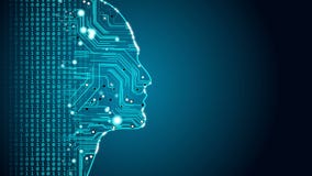 Machine learning future AI tech, human fast digital computing, robot revolution