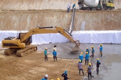 Machine and worker make lean concrete royalty free stock photos Machine and worker make lean concrete royalty free stock photos