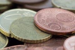 Macro of euro cents coins. Coins of fifty euro cents, twenty euro cents royalty free stock image Macro of euro cents coins. Coins of fifty euro cents, twenty euro cents royalty free stock image