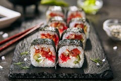 Dragon Roll Or Dragon Unagi Maki Rolls Close Up Stock Image Image Of Roll Fresh