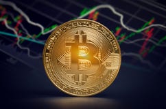 Macro shiny bitcoin and trading market data chart. virtual crypt Royalty Free Stock Photos Macro shiny bitcoin and trading market data chart. virtual crypt Royalty Free Stock Photos