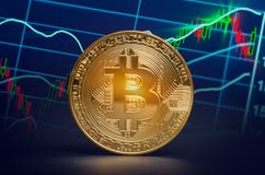 Macro shiny bitcoin and trading market data chart. virtual crypt Royalty Free Stock Photo Macro shiny bitcoin and trading market data chart. virtual crypt Royalty Free Stock Photo