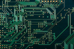 Macro van elektronische PCB van de kringsraad in groen stock foto Macro van elektronische PCB van de kringsraad in groen stock foto