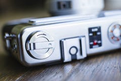 Macro View of Film Rewind Lever and Top of Old Film Camera royalty free stock images Macro View of Film Rewind Lever and Top of Old Film Camera royalty free stock images