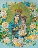 Madonna mit dem Kind in den Blumen Typisches katholisches Bild lizenzfreie stockfotos Madonna mit dem Kind in den Blumen Typisches katholisches Bild lizenzfreie stockfotos