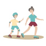 Madre e hijo en pcteres de ruedas Deportes y actividad física con los niños, reconstrucción activa común de la familia Vector stock de ilustración Madre e hijo en pcteres de ruedas Deportes y actividad física con los niños, reconstrucción activa común de la familia Vector stock de ilustración