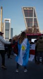 MADRID, DECEMBER 09 - Follower of River Plate with an Argentine flag in the final of the Copa Libertadores at the Bernabéu royalty free stock image MADRID, DECEMBER 09 - Follower of River Plate with an Argentine flag in the final of the Copa Libertadores at the Bernabéu royalty free stock image